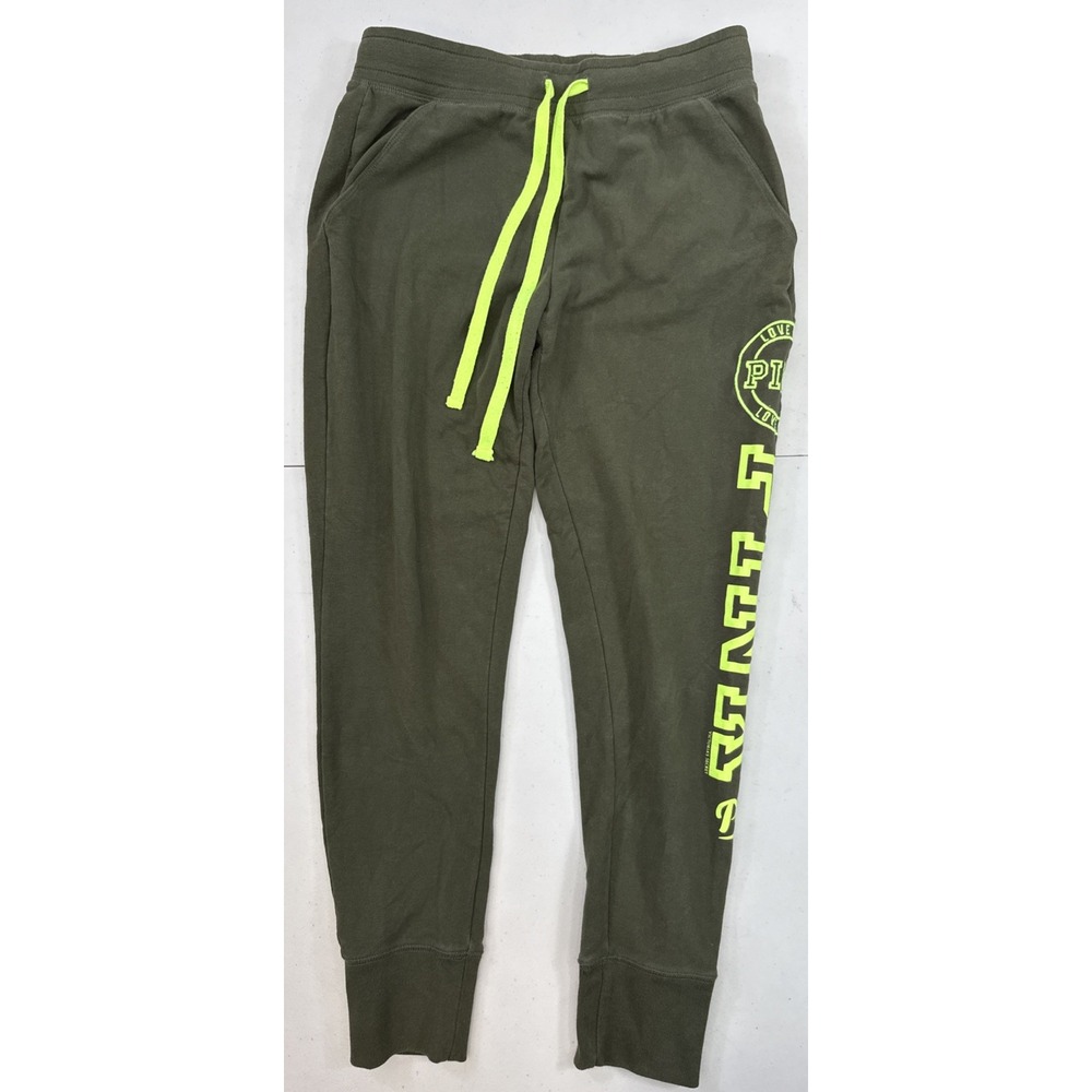 Victoria's Secret PINK Skinny Collegiate Pants S Olive Green Neon Joggers